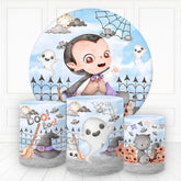 Junge Vampir Buh Magie Runden Hintergrund Bausatz Für Baby Dusche